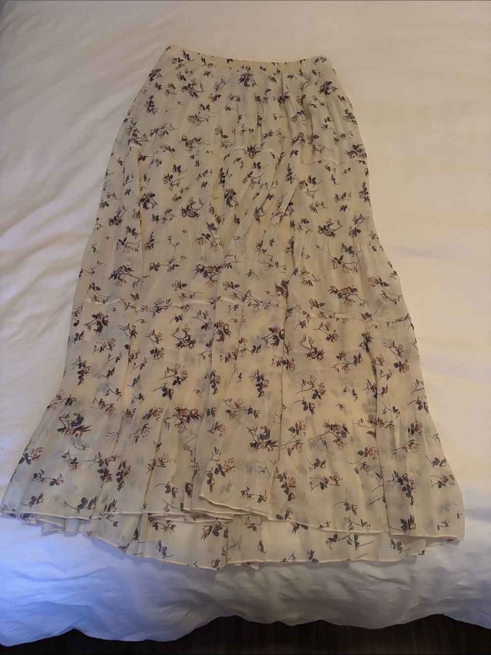 Cream Floral Tiered Maxi Skirt